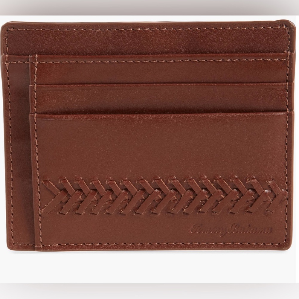 Tommy Bahama brown cognac genuine leather credit card ID holder wallet new $75